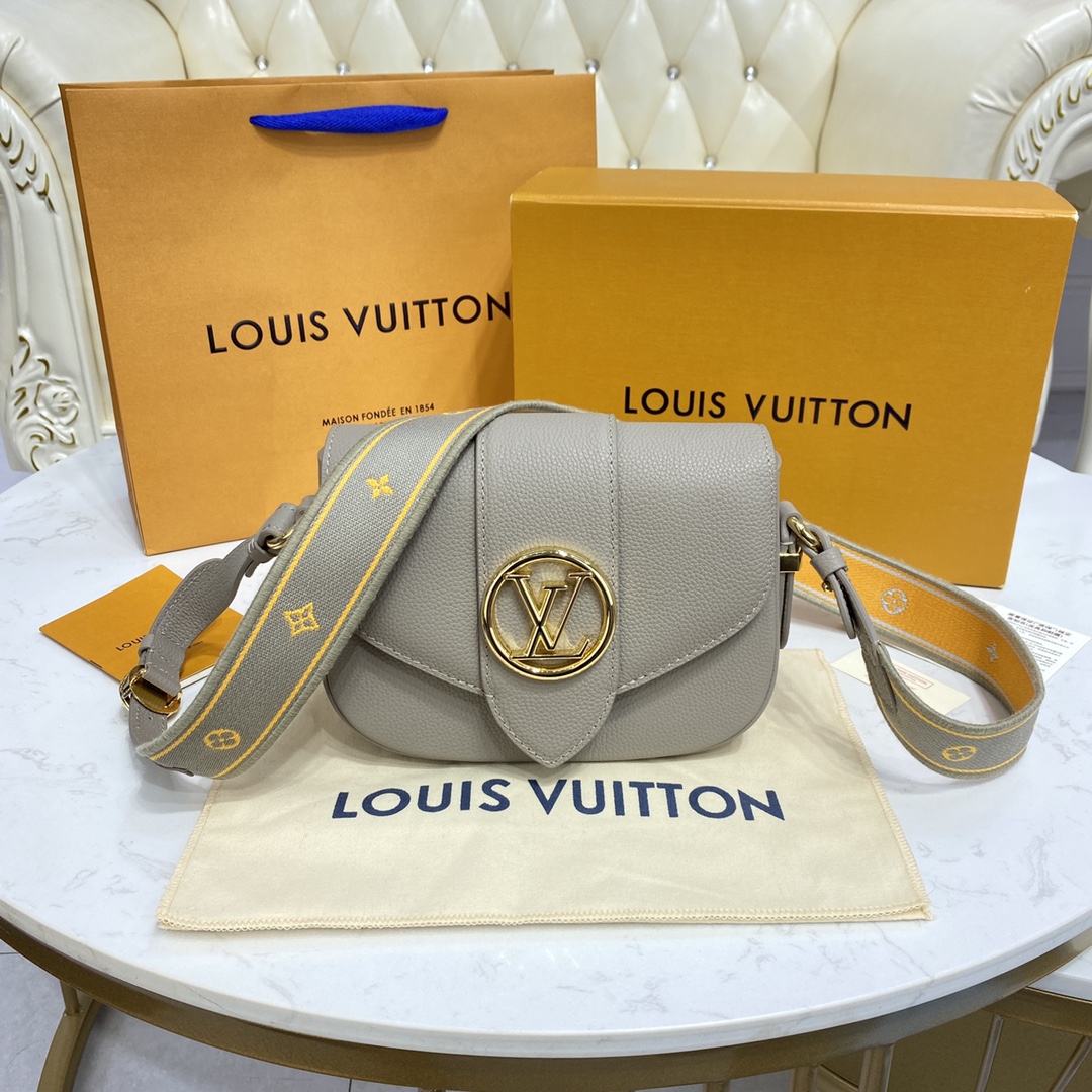 Louis Vuitton LV PONT 9 SOFT PM Grained Leather Shoudler Bag M58728 Grey